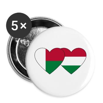 Madagascar Hungary Flag Heart - Buttons large 2.2''/56 mm (5-pack) - white - Front