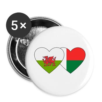 Wales Madagascar Flag Heart - Buttons large 2.2''/56 mm (5-pack) - white - Front