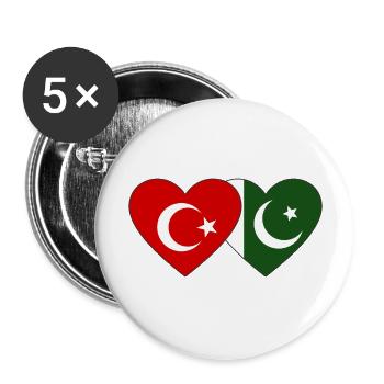 Turkey Pakistan Flag Heart - Buttons large 2.2''/56 mm (5-pack) - white - Front