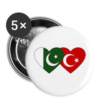 Pakistan Turquie Drapeau Coeur - Lot de 5 grands badges (56 mm) - blanc - Devant