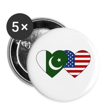 Pakistan USA Flagge Herz - Buttons groß 56 mm (5er Pack) - Weiß - Vorne