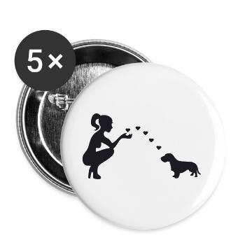 Rauhaardackel mit Frau - Buttons groß 56 mm (5er Pack) - Weiß - Vorne