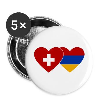 Schweiz Armenien Flagge Herz - Buttons groß 56 mm (5er Pack) - Weiß - Vorne