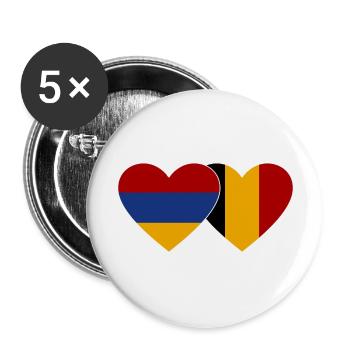 Arménie Belgique Drapeau Coeur - Lot de 5 grands badges (56 mm) - blanc - Devant