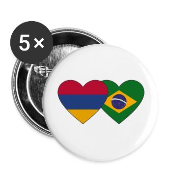 Armenien Brasilien Flagge Herz - Buttons groß 56 mm (5er Pack) - Weiß - Vorne