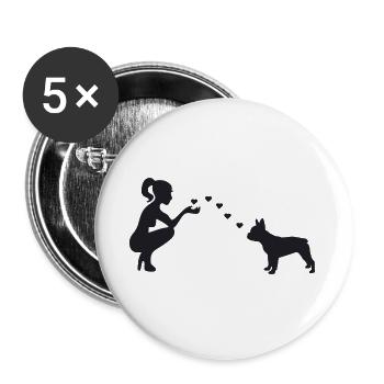 Französische Bulldogge mit Frau - Buttons groß 56 mm (5er Pack) - Weiß - Vorne
