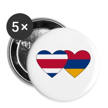 Costa Rica Arménie Drapeau Coeur - Lot de 5 grands badges (56 mm) - blanc - Devant