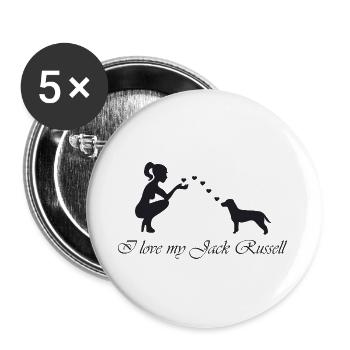 Jack Russell Terrier mit Frau - Buttons groß 56 mm (5er Pack) - Weiß - Vorne