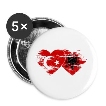 Turquie Albanie drapeau coeur utilisé - Lot de 5 grands badges (56 mm) - blanc - Devant