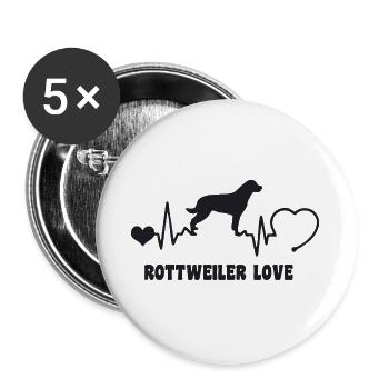 Rottweiler mit Herzschlag - Buttons groß 56 mm (5er Pack) - Weiß - Vorne