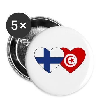 Finlande Tunisie Drapeau Coeur - Lot de 5 grands badges (56 mm) - blanc - Devant