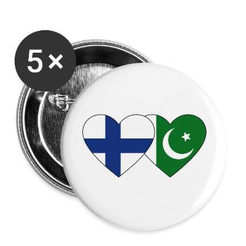 Finland Pakistan Flag Heart - Buttons large 2.2''/56 mm (5-pack) - white - Front