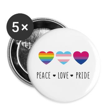 Mois de la fierté LGBT - Paix, amour, fierté - Lot de 5 grands badges (56 mm) - blanc - Devant