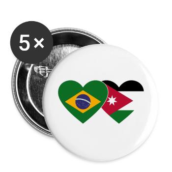 Brasilien Jordanien Flagge Herz - Buttons groß 56 mm (5er Pack) - Weiß - Vorne