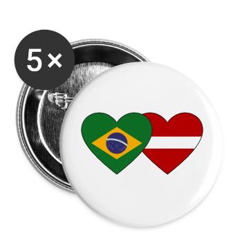 Brazil Latvia Flag Heart - Buttons large 2.2''/56 mm (5-pack) - white - Front