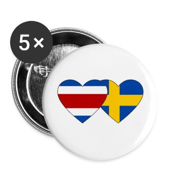 Costa Rica Sweden Flag Heart - Buttons large 2.2''/56 mm (5-pack) - white - Front