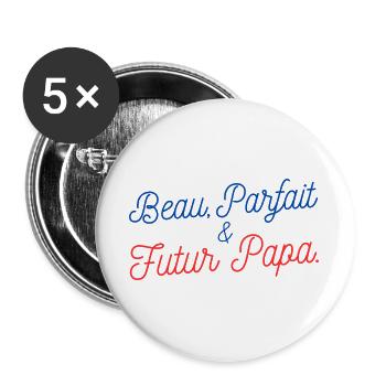 Cadeau original pour Futur Papa - Lot de 5 grands badges (56 mm) - blanc - Devant
