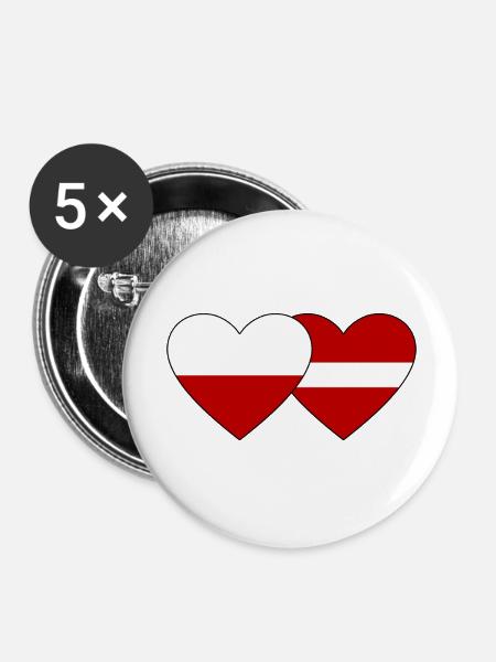 Polen Lettland Flagge Herz - Buttons groß 56 mm (5er Pack) - Weiß