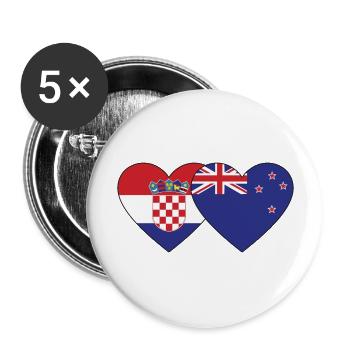 Kroatien Neuseeland Flagge Herz - Buttons groß 56 mm (5er Pack) - Weiß - Vorne