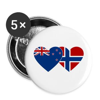 Neuseeland Norwegen Flagge Herz - Buttons groß 56 mm (5er Pack) - Weiß - Vorne