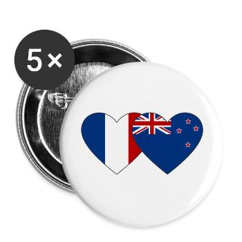 Frankreich Neuseeland Flagge Herz - Buttons groß 56 mm (5er Pack) - Weiß - Vorne