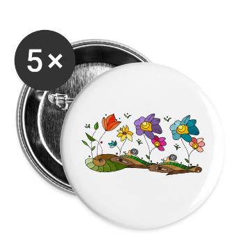 Fleur - Lot de 5 grands badges (56 mm) - blanc - Devant