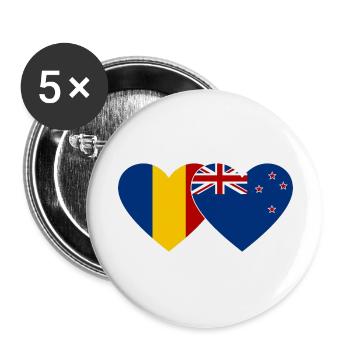 Rumänien Neuseeland Flagge Herz - Buttons groß 56 mm (5er Pack) - Weiß - Vorne