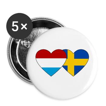 Luxembourg Suède Flag Heart - Lot de 5 grands badges (56 mm) - blanc - Devant