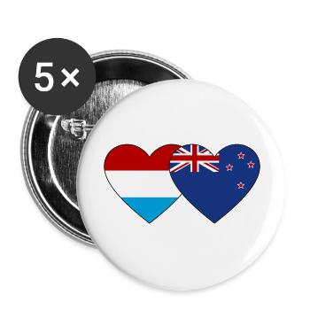 Luxembourg New Zealand Flag Heart - Buttons large 2.2''/56 mm (5-pack) - white - Front