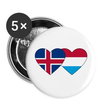 Iceland Luxembourg Flag Heart - Buttons large 2.2''/56 mm (5-pack) - white - Front
