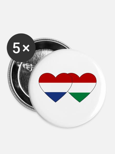 Holland Ungarn Flagge Herz - Buttons groß 56 mm (5er Pack) - Weiß