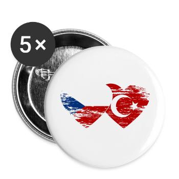 Tschechien Türkei Flagge Herz used - Buttons groß 56 mm (5er Pack) - Weiß - Vorne