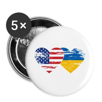 USA Ukraine flag heart used - Buttons large 2.2''/56 mm (5-pack) - white - Front
