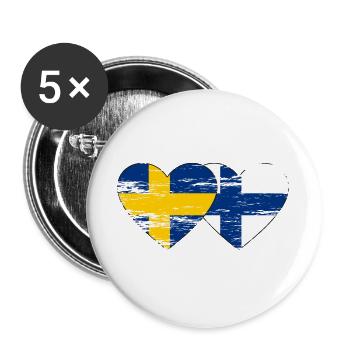 Suède Finlande Drapeau Coeur utilisé - Lot de 5 grands badges (56 mm) - blanc - Devant