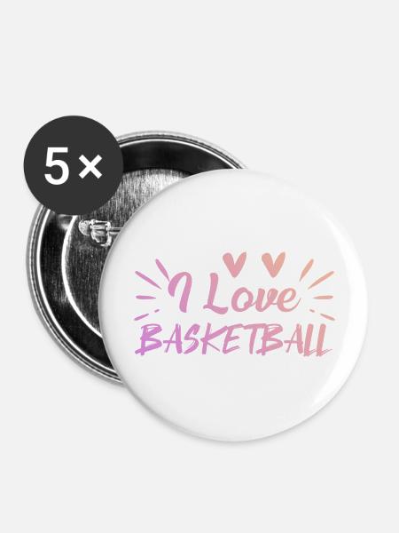 Ich liebe Basketball - Buttons groß 56 mm (5er Pack) - Weiß