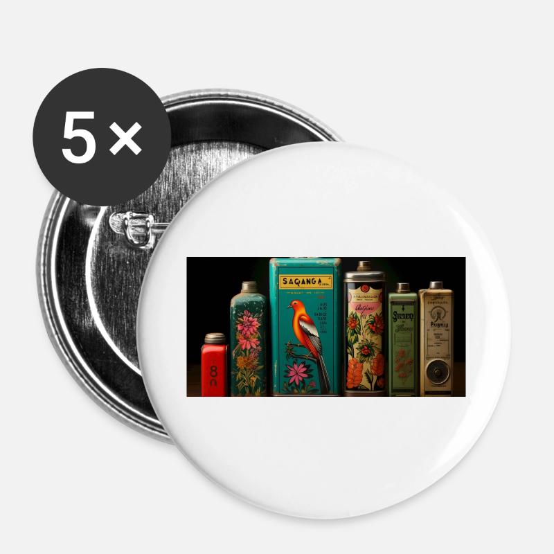 Vintage Blechdosen - Buttons groß 56 mm (5er Pack) - Weiß