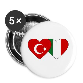 Turkey Italy Flag Heart - Buttons large 2.2''/56 mm (5-pack) - white - Front