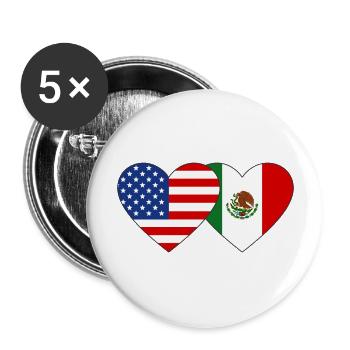 USA Meksiko Flagge Herz - Buttons groß 56 mm (5er Pack) - Weiß - Vorne