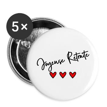 RETRAITE. BONNE RETRAITE. JOYEUSE RETRAITE. COEUR - Lot de 5 grands badges (56 mm) - blanc - Devant