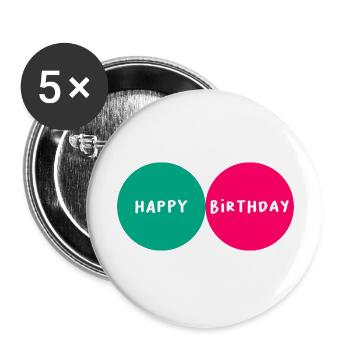 ANNIVERSARY. HAPPY BIRTHDAY. HAPPY BIRTHDAY. - Buttons large 2.2''/56 mm (5-pack) - white - Front