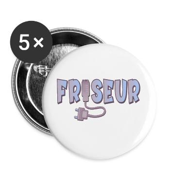 AUSBILDUNG ZUM FRISEUR - HAARE TRIMMEN - Buttons groß 56 mm (5er Pack) - Weiß - Vorne