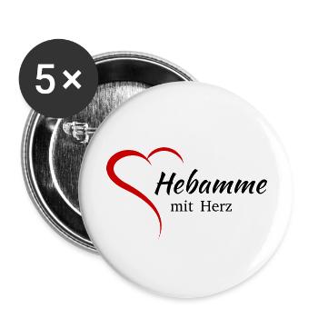 Hebamme mit Herz - Buttons groß 56 mm (5er Pack) - Weiß - Vorne