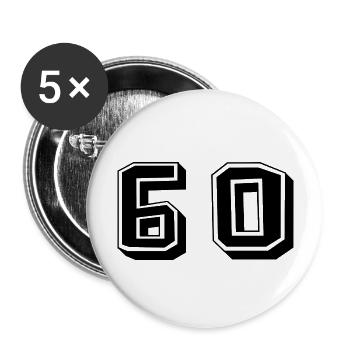 60. 60 ANS. 60e ANNIVERSAIRE. ANNIVERSAIRE 60 ANS. - Lot de 5 grands badges (56 mm) - blanc - Devant