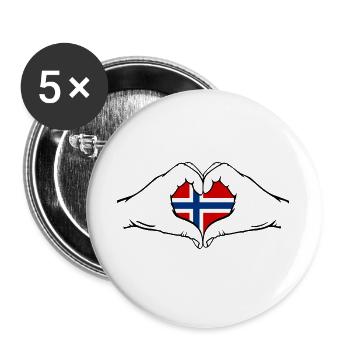 Norwegen Flagge Hände Herzform - Buttons groß 56 mm (5er Pack) - Weiß - Vorne
