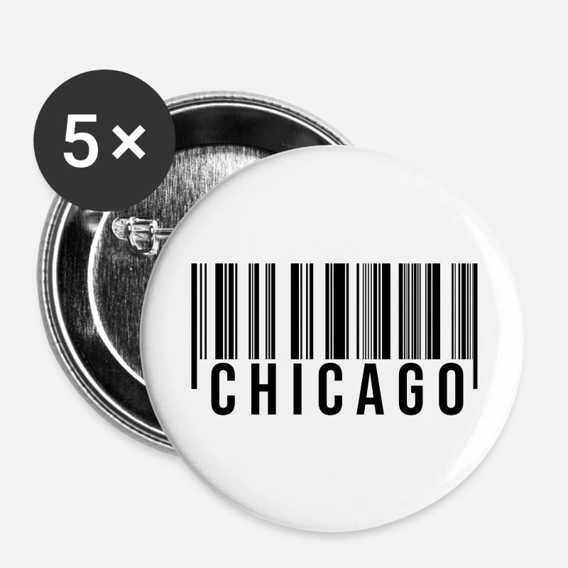 Code-barres Chicago - Lot de 5 grands badges (56 mm) - blanc