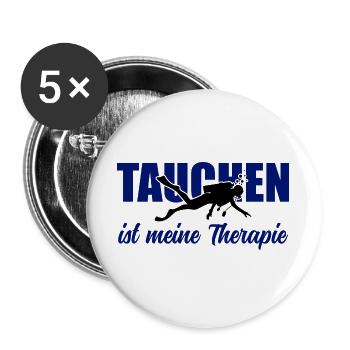 Tauchen ist meine Therapie – Taucher-Spruch - Buttons groß 56 mm (5er Pack) - Weiß - Vorne