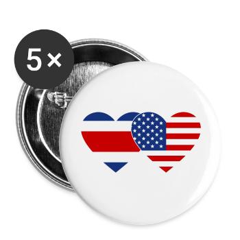 Coeur de drapeau du Costa Rica USA - Lot de 5 grands badges (56 mm) - blanc - Devant
