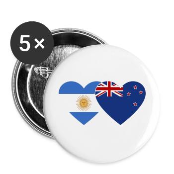 Drapeau de l’Argentine et de la Nouvelle-Zélande Coeur - Lot de 5 grands badges (56 mm) - blanc - Devant