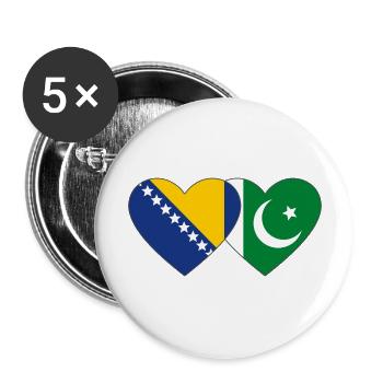 Bosnia Pakistan Flag Heart - Buttons large 2.2''/56 mm (5-pack) - white - Front