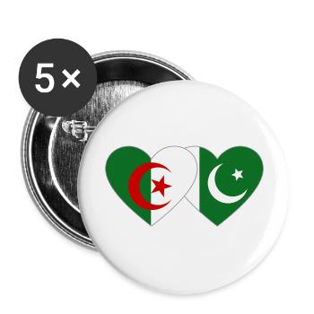 Algeria Pakistan Flag Heart - Buttons large 2.2''/56 mm (5-pack) - white - Front